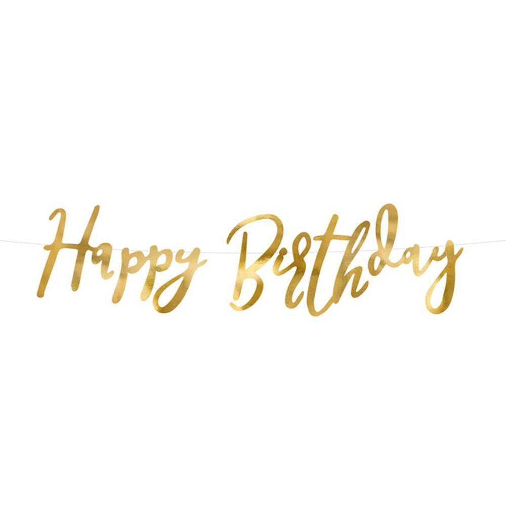 Banner Happy Birthday Gold, 16,5 X 62 cm