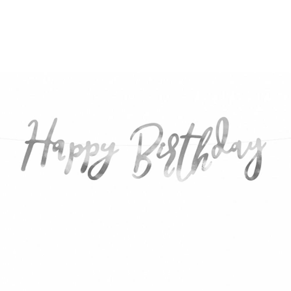 Banner happy birthday Silver, 16,5 x 62cm